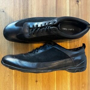 Calvin Klein‎ Caulken Men 13 M Black Leather Suede Fashion Sneakers Shoes Casual